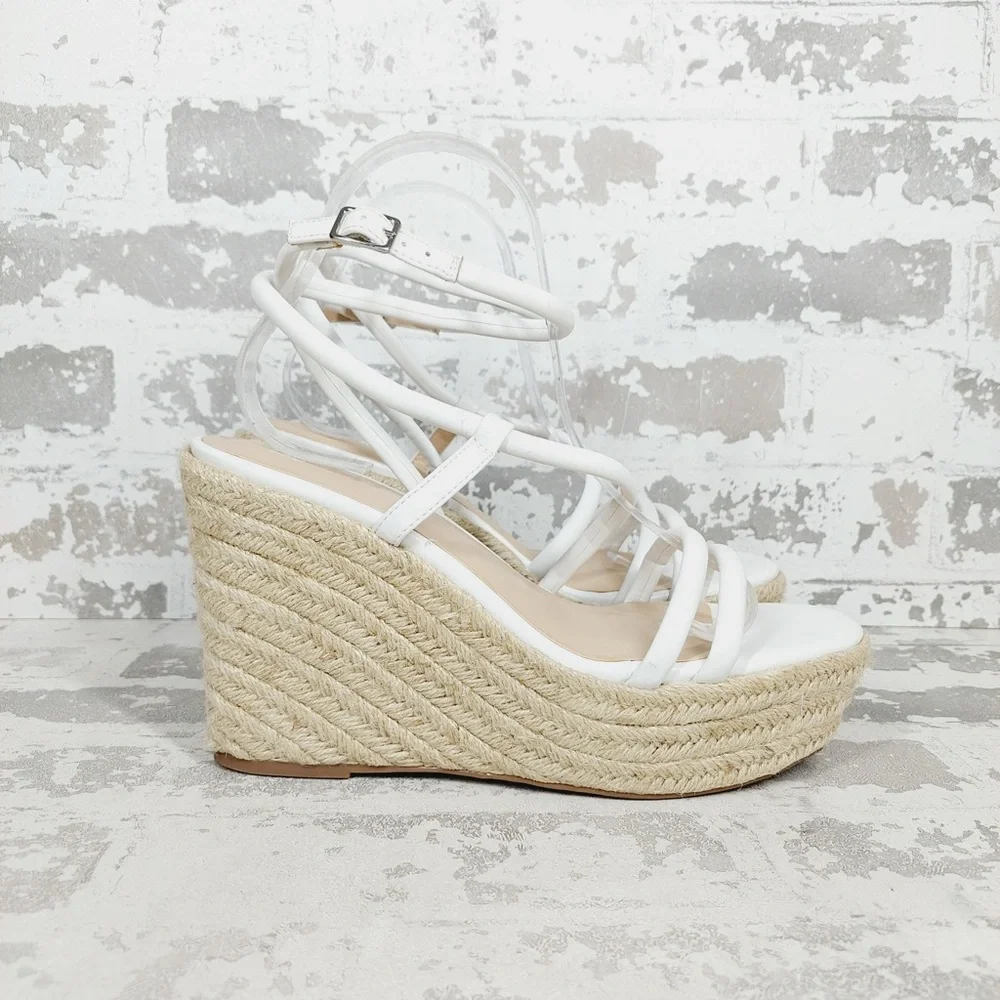 NEW BP White Cohan Espadrille Wedge Strappy Sandals W633 - Picture 6 of 11
